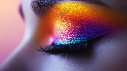 Close-up view of vibrant eye makeup artistry.