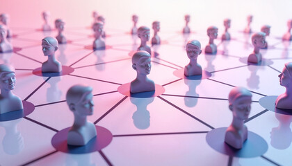 Abstract Network of Human Figures in 3D Layout for Digital Communication Concepts, Social Media Strategies, Business Innovation, and Technology Development