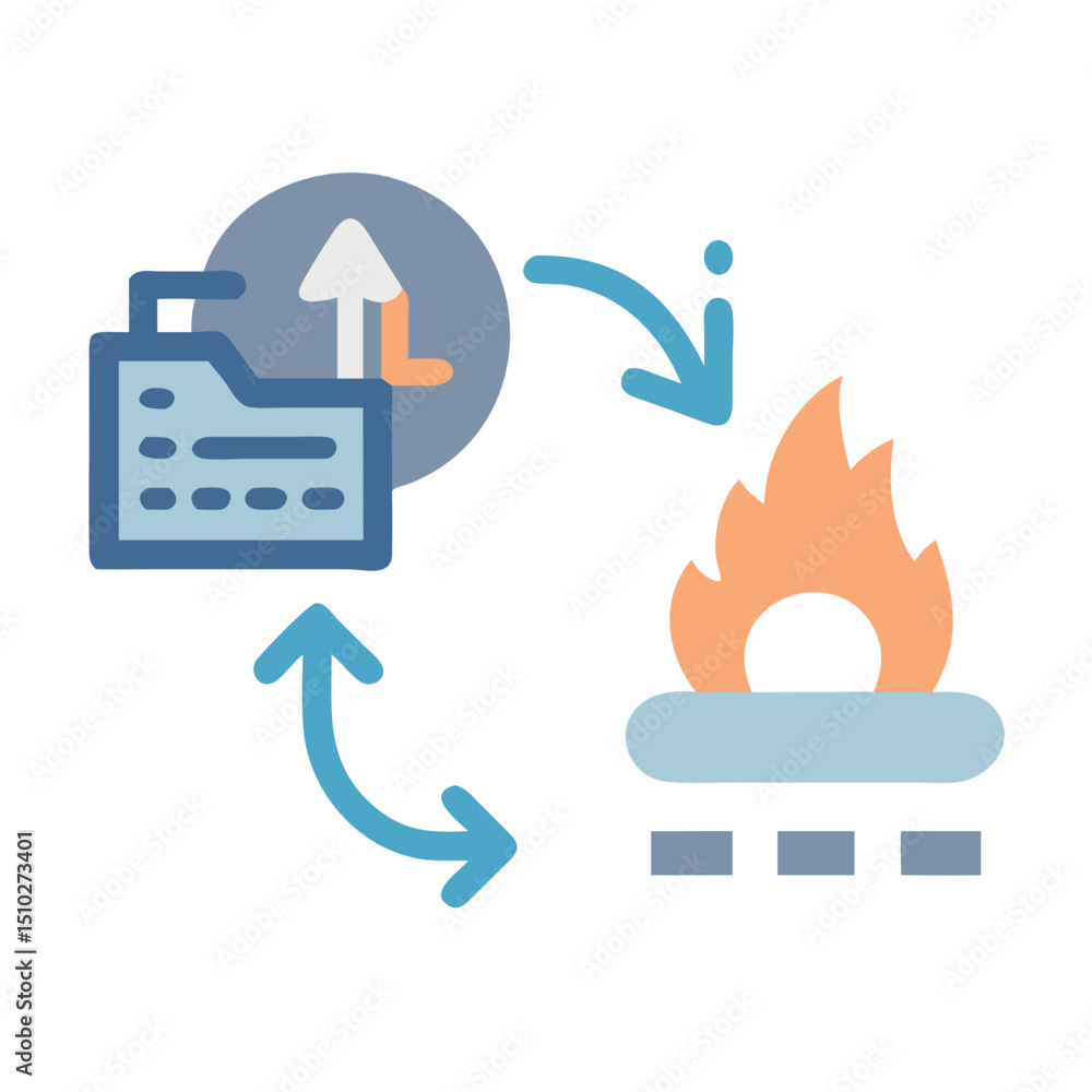 Poster file transfer and flame icon representing data management and security