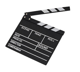 Clapperboard isolated on white background for the filming  action scene or shooting movie or cinema...