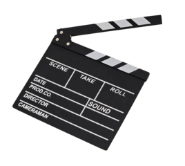 Clapperboard isolated on white background for the filming  action scene or shooting movie or cinema production included clipping path. Slate Film,studio