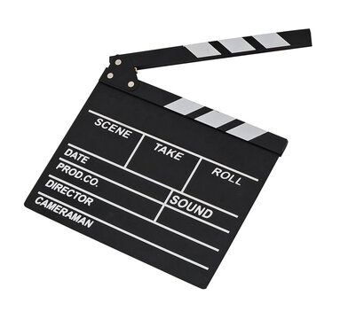 Clapperboard isolated on white background for the filming  action scene or shooting movie or cinema production included clipping path. Slate Film,studio