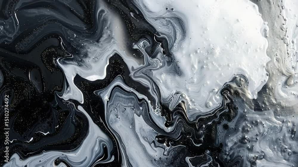 Poster monochrome fluid art pattern with abstract swirls.