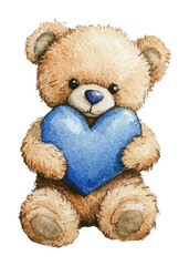 Fototapeta premium PNG Bear fluffy hugging a blue heart illustration watercolor teddy.