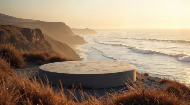 Minimal Cliff Edge Scene with Warm Light and Ocean Horizon