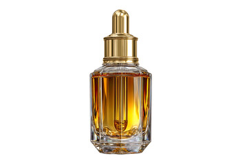 Elegant amber perfume bottle gold cap luxury fragrance, On Transparent Background