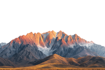 Sunset mountain range isolated on white, ideal for adventure visuals, outdoor branding, and travel ads