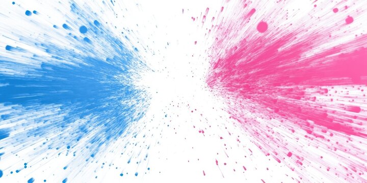 Gender Reveal Splash: A vibrant explosion of blue and pink paint, symbolizing the anticipation of a gender reveal party, creates a dynamic and playful scene. 