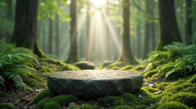 Moss-Covered Ground and Stone Display in Woodland Glow