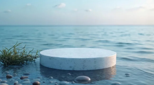 White Ceramic Podium in Tide Pool at Blue Hour