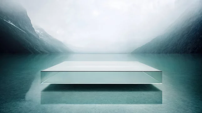 Misty Morning Lake with Clear Podium Reflection