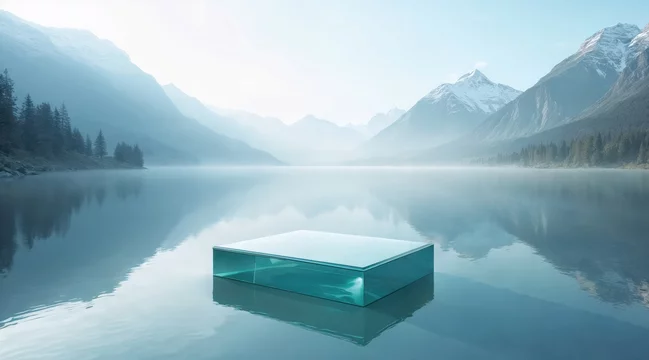 Centered Glass Pedestal on Serene Alpine Surface