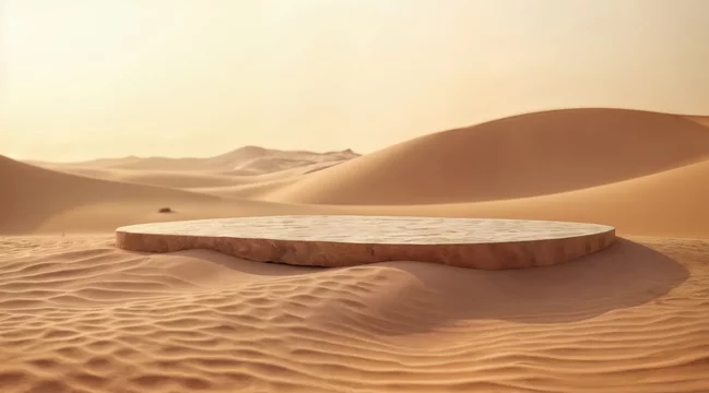 Warm Light Over Sandstone Platform in Desert