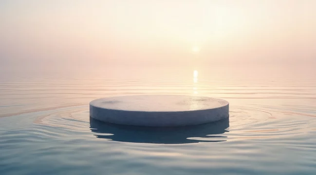 Floating Marble Structure in Warm Sunset Light