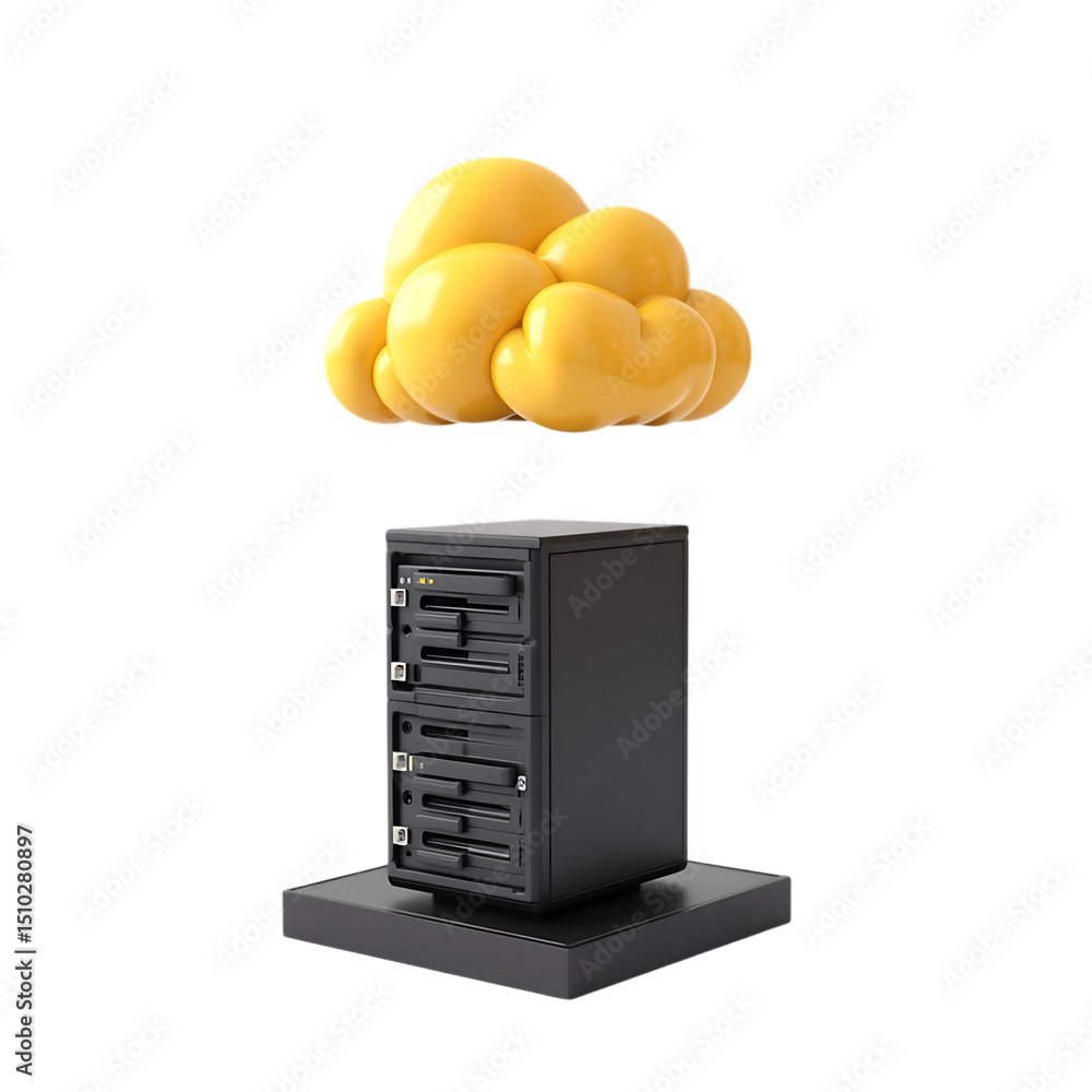 Poster server with yellow cloud isolated on transparent background, 3d render