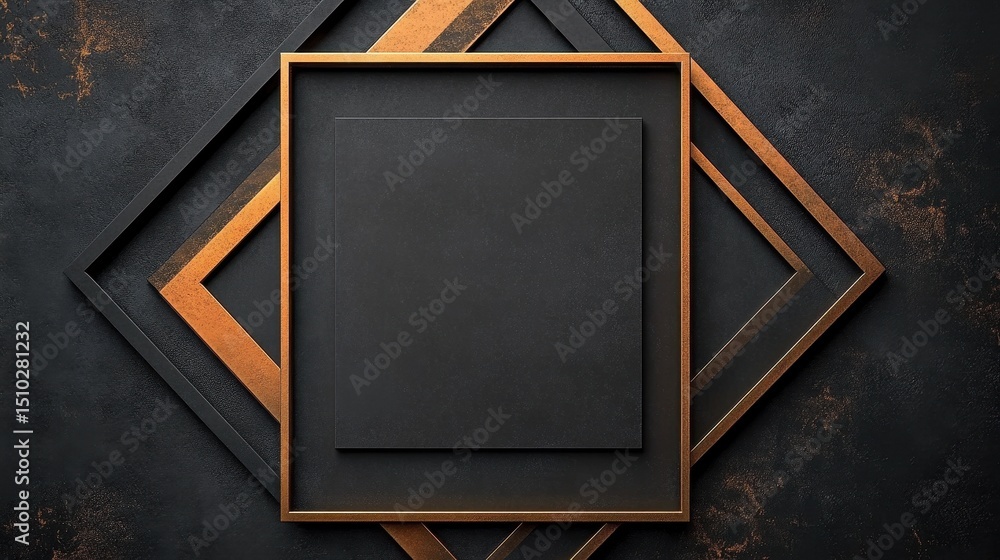 Poster modern frame abstraction: a meticulously crafted geometric composition of black and gold frames, cre