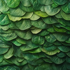 Obraz premium Layered Leaves: A close-up study of meticulously arranged green leaves, showcasing textures and organic patterns of nature. 