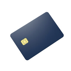 Blue credit card with gold chip on black background, angled view