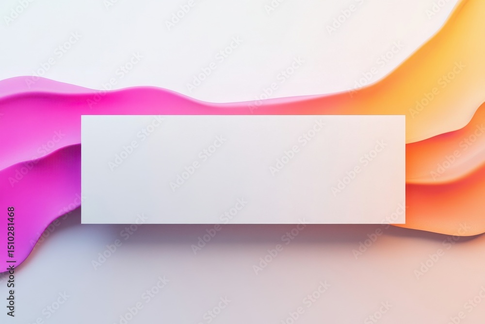 Poster ethereal abstract: a minimalist visual with layered waves of color elegantly framing a central recta