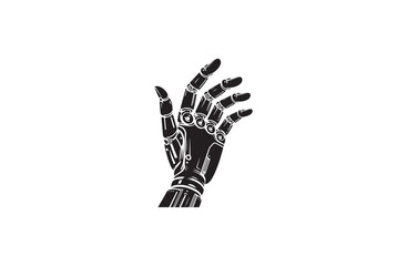 Fototapeta premium a black-and-white robotic hand against a white background in a straightforward and inconspicuous vector silhouette