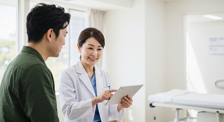 doctor explaining using tablet in clinic