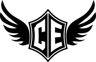 CE logo emblem with winged and shield template