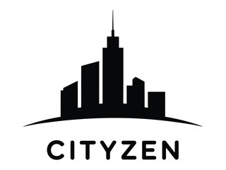 Minimalist black and white cityscape logo design featuring sleek skyscrapers and urban silhouette for business branding.