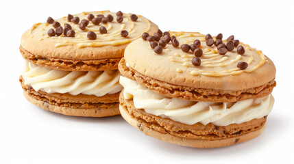Tasty sandwich cookies with cream isolated on white