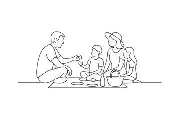 Family picnic scene continuous one line drawing minimalism design