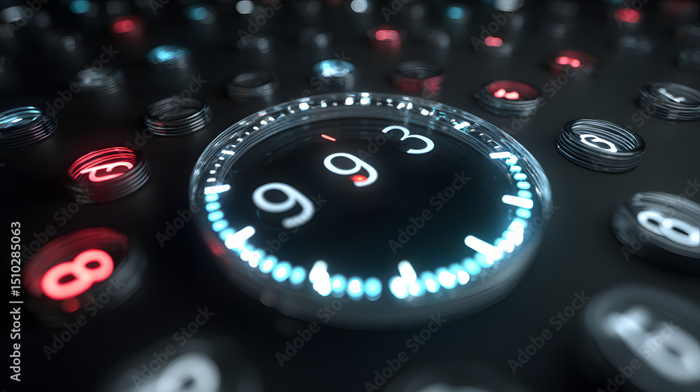 Poster digital interface: a close-up view reveals an advanced digital interface, its illuminated display sh