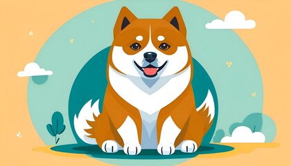 A Cheerful Shiba Inu Puppy Sits Against A Pastel Background With A Happy And Friendly Expression