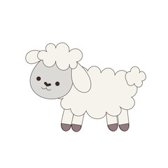 Cute Doodle Outline Sheep Carton Character Icon. Funny Fluffy Little lamb Portrait. Decoration for Nursery or Baby Shower Party Event. 