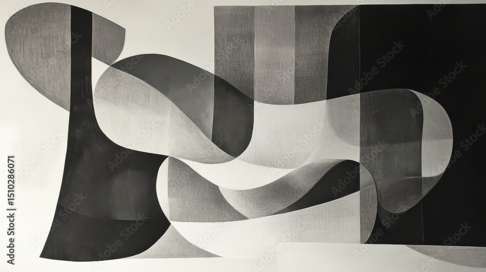 Poster abstract geometric forms: an artistic interplay of fluid shapes and structured elements creates a ca