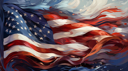Illustration of f American flag on the wind
