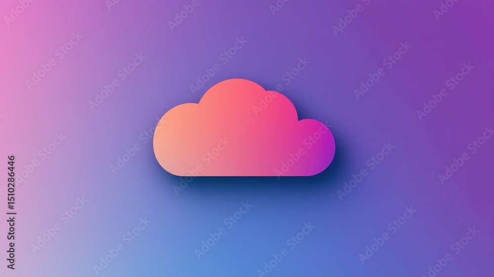 Poster digital cloud icon: an eye-level shot of a clean, colorful cloud graphic floats against a gradient b