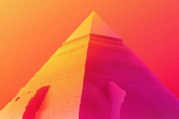 Ancient Pyramid's Glowing Ascent: A magnificent ancient pyramid rises majestically, bathed in a spectrum of warm, glowing colors against the sky, evoking a sense of history.
