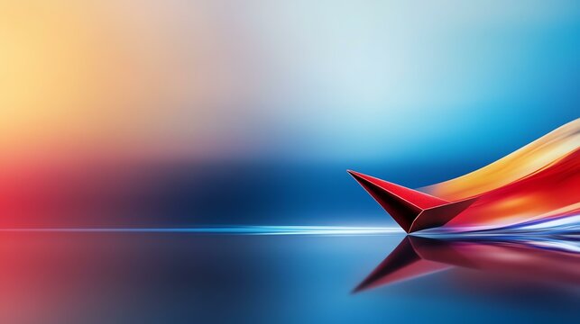 A vibrant abstract image showcasing a paper boat gliding across a smooth surface, blending rich colors of orange, blue, and red. Ideal for creative projects and design inspiration.