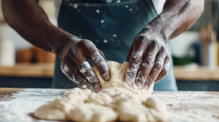 Skilled hands bake bread dough