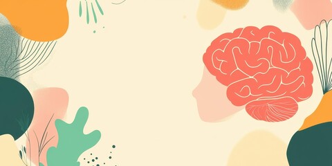 Brain Silhouette: A graphic representation of a human brain is set against a gentle pastel background, invoking themes of intelligence, mental health, and cognitive functions. 