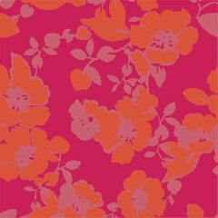 Big flowers pattern, upscale floral pattern. graphical textures floral, trendy colors pattern , flowers background with leaves. vector illustration.