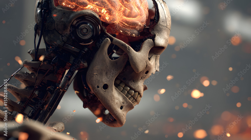 Poster cybernetic anatomy unveiled: a detailed depiction of a cyborg's skeletal structure with advanced mec