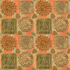 Seamless pattern, aboriginal art, stone carving. Great for wallpaper, canvas printing, fabric, wrapping paper, packaging, branding.