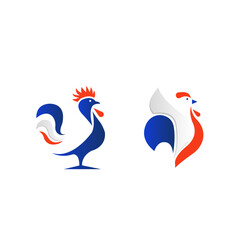 Bastille Day France Stylized Rooster Designs Blue, Red, White, Bird, Poultry, Farm, Animal, Logo, Graphic, Illustration