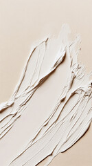 Close-up of smooth white cosmetic cream or makeup foundation smeared on a soft beige background. Generative AI