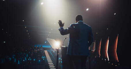 Anonymous Black Personal Growth Keynote Speaker Delivering a Motivational Speech on Stage, Hosting...