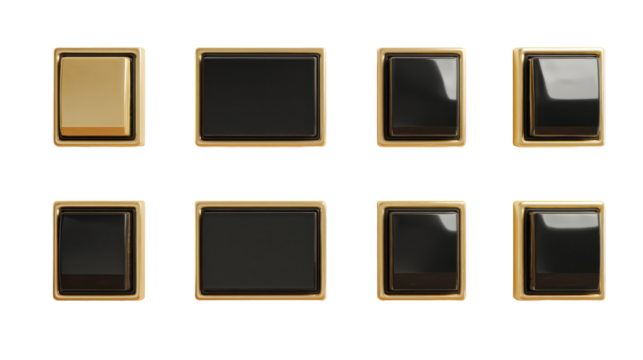  Nine Gold and Black Light Switches Isolated on Transparent Background