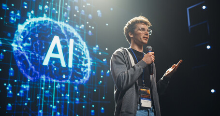 AI Startup Founder Talking About Innovations in the World of Artificial Intelligence and Large...