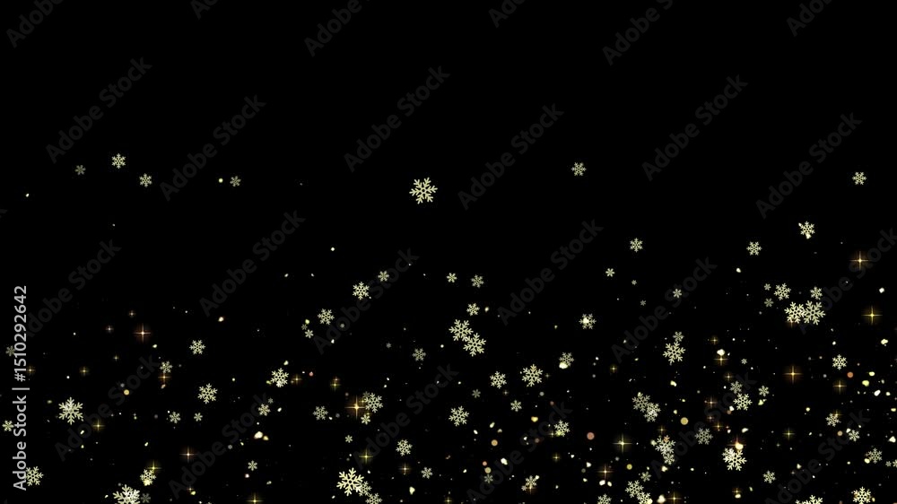 Poster golden snowflake dust trail curve motion on black background rendering