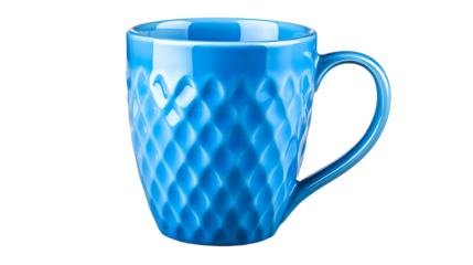 Textured shiny blue mug, cutout transparent