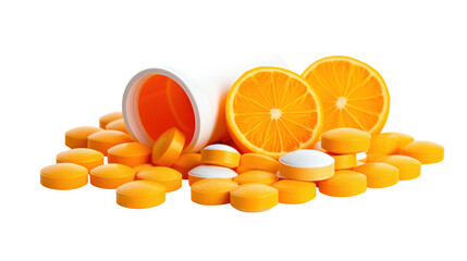  Orange Effervescent Vitamin C Tablets Isolated on Transparent Background